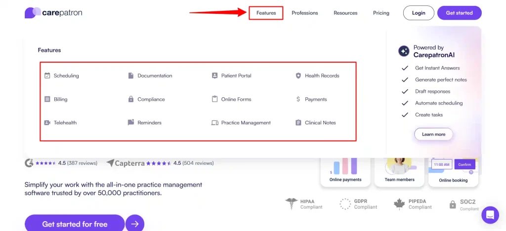 Carepatron Features